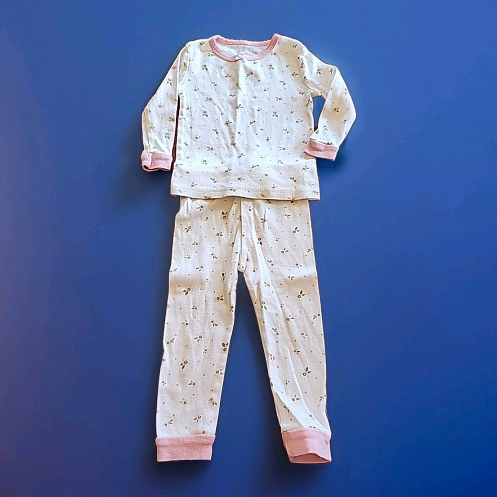 Chick pea 12 Month Floral Pajama Set Long Sleeve Pink Trim